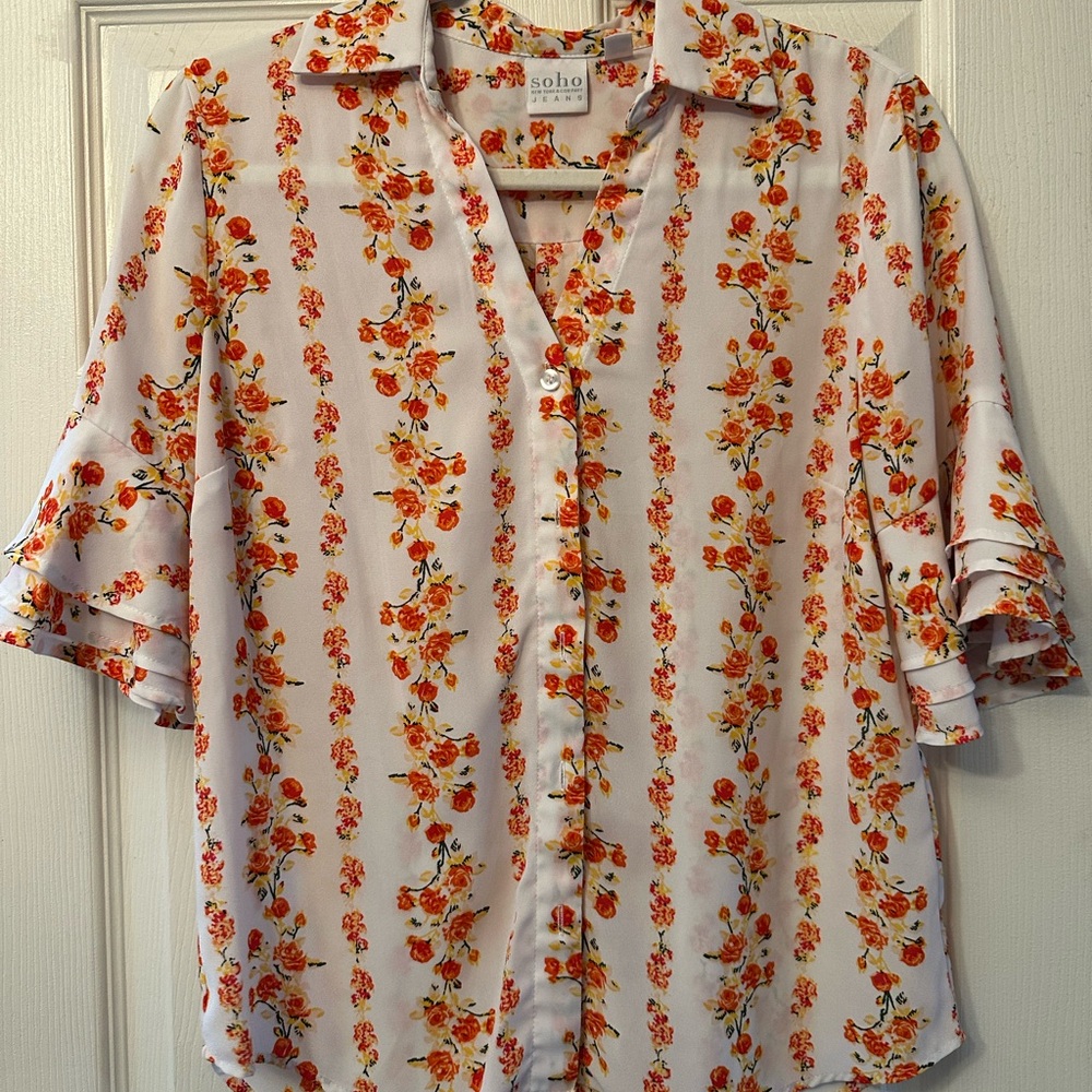 New York & Company Floral Button-Up Blouse